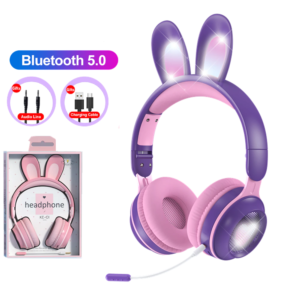 Auriculares Bluetooth inalámbricos para niños y niñas audífonos Gamer estéreo 3D RGB LED con micrófono, compatible con tarjeta SD, Cascos Gamer regalo